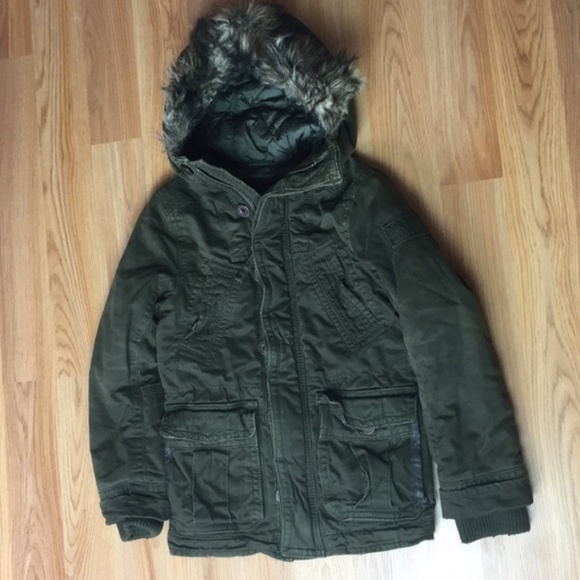 abercrombie kids Basin Mountain Green Winter Coat with Fur Hood Size S - Picture 2 of 9